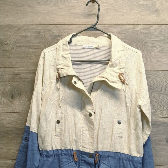 Blu Pepper Two-Tone Cream and Blue Linen Jacket Womens Size Medium - Picture 2 of 10